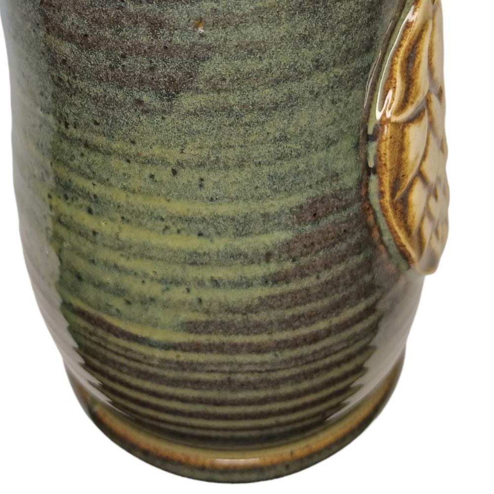 Hops Pottery Mug Green and Brown Handmade - Picture 9 of 10